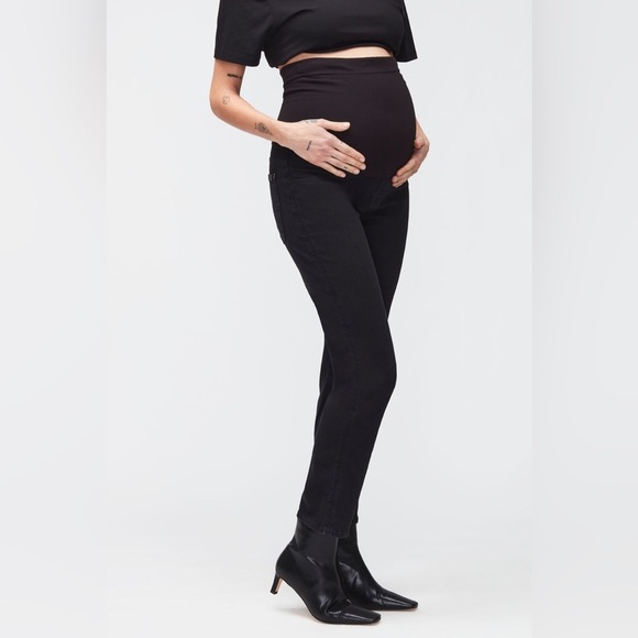 7 For All Mankind Denim - 7 For All Mankind Black Maternity Straight Slim Illusion Luxe Gravity Jean